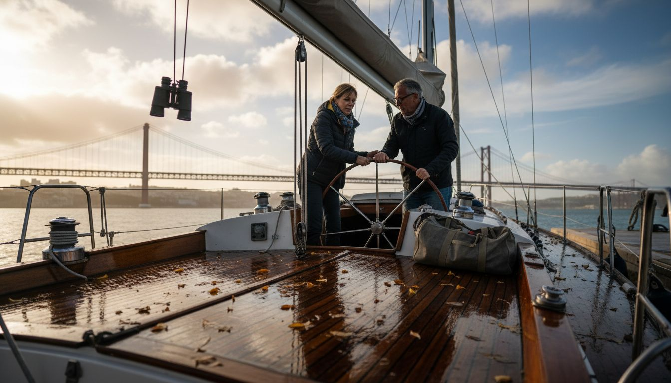 Sailboat crew prepping at Lisbon marina