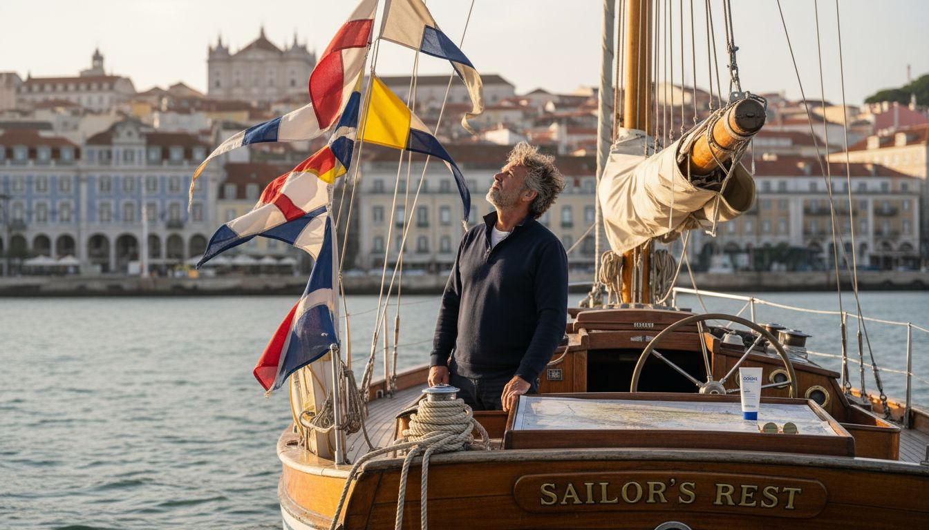 Sailor monitoring wind flags near Lisbon
