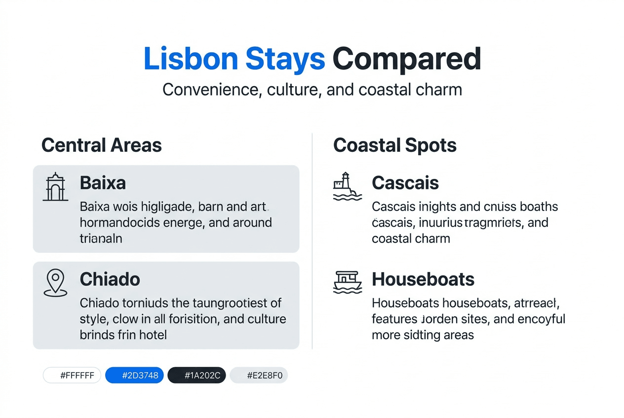 Infographic comparing Lisbon’s central and coastal stays