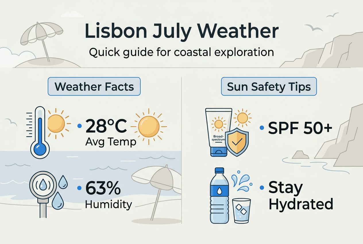 Infographic of Lisbon July weather and sun tips