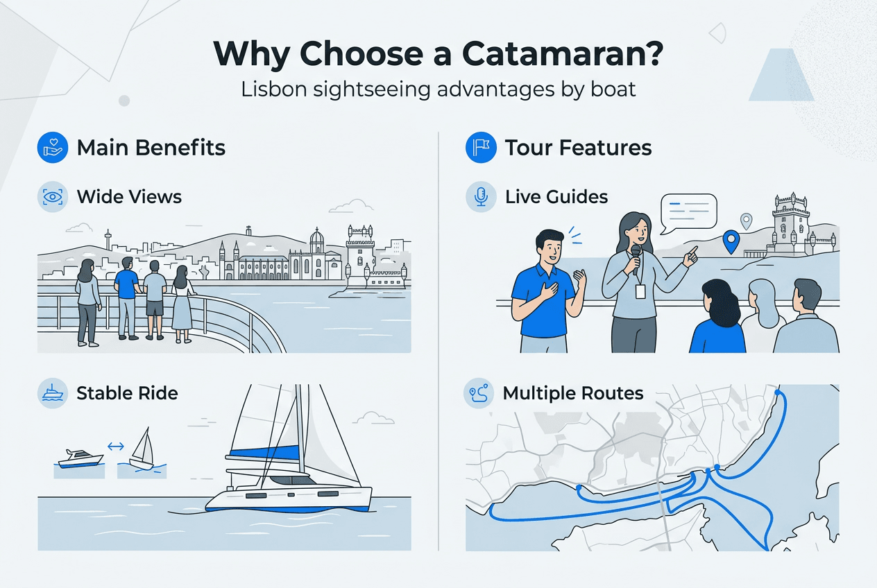 Infographic comparing Lisbon catamaran cruise benefits