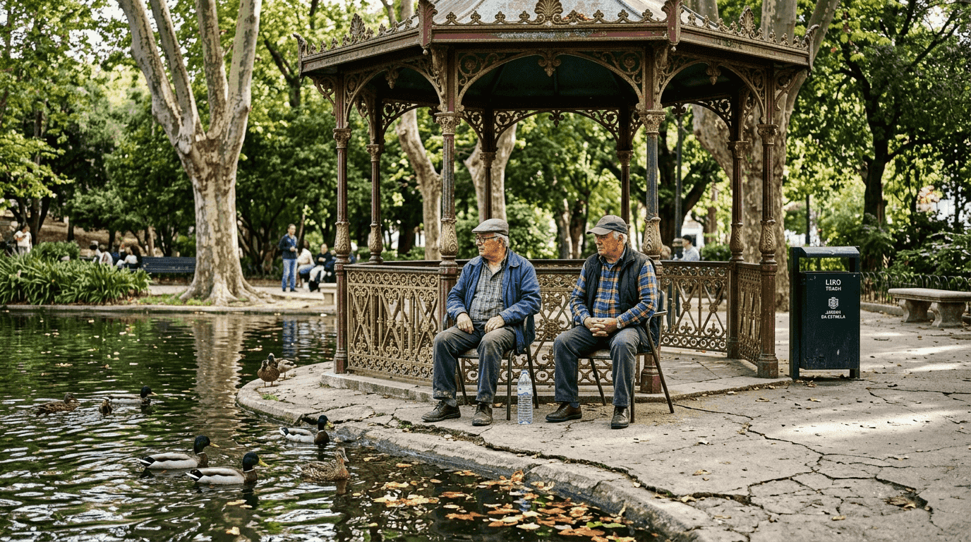 Locals relaxing at Estrela park gazebo