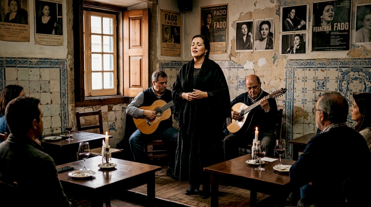 Fadista sings in intimate Lisbon fado tavern