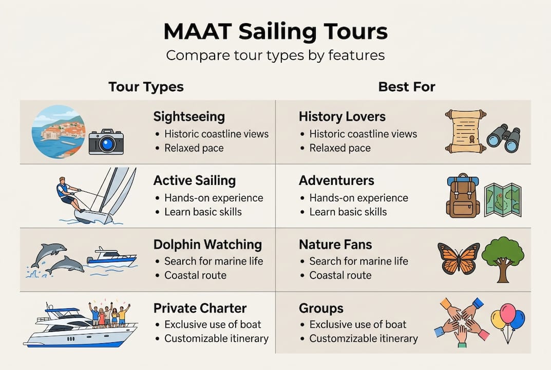 Infographic comparing MAAT sailing tour types