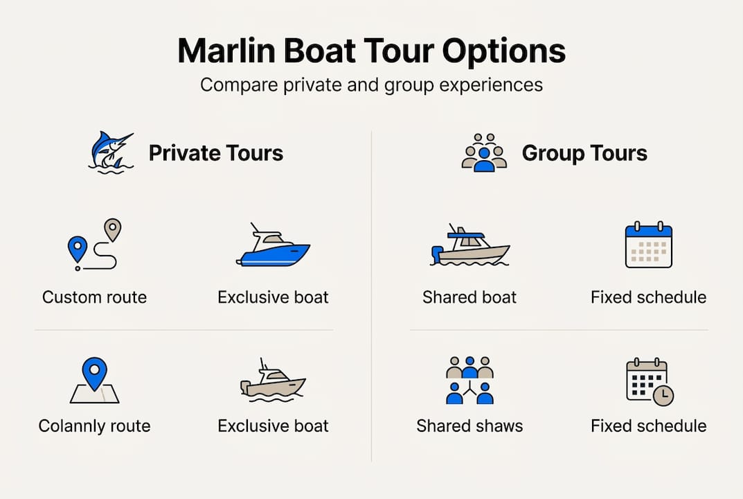 Infographic comparing marlin boat tour types