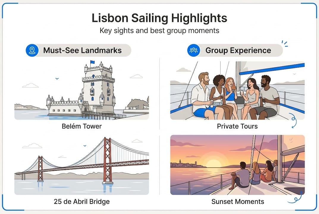 Infographic with Lisbon sailing key sights and moments