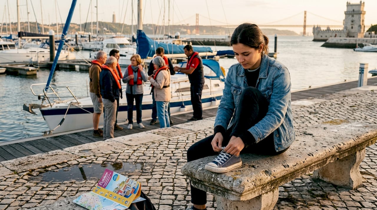 Tourists prepare for sailing near Belém marina