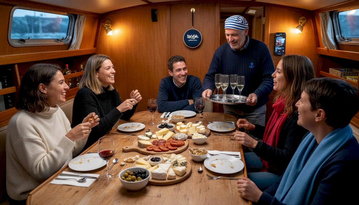 Guests enjoying food and music on cruise