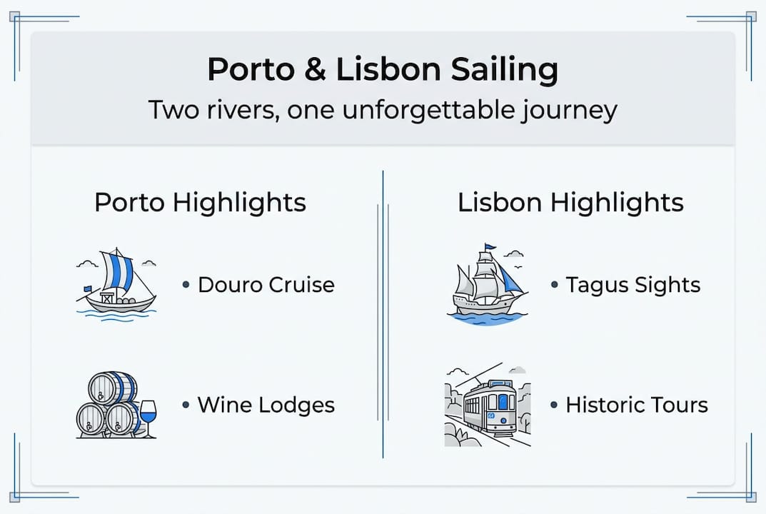 Infographic comparing Porto and Lisbon sailing highlights