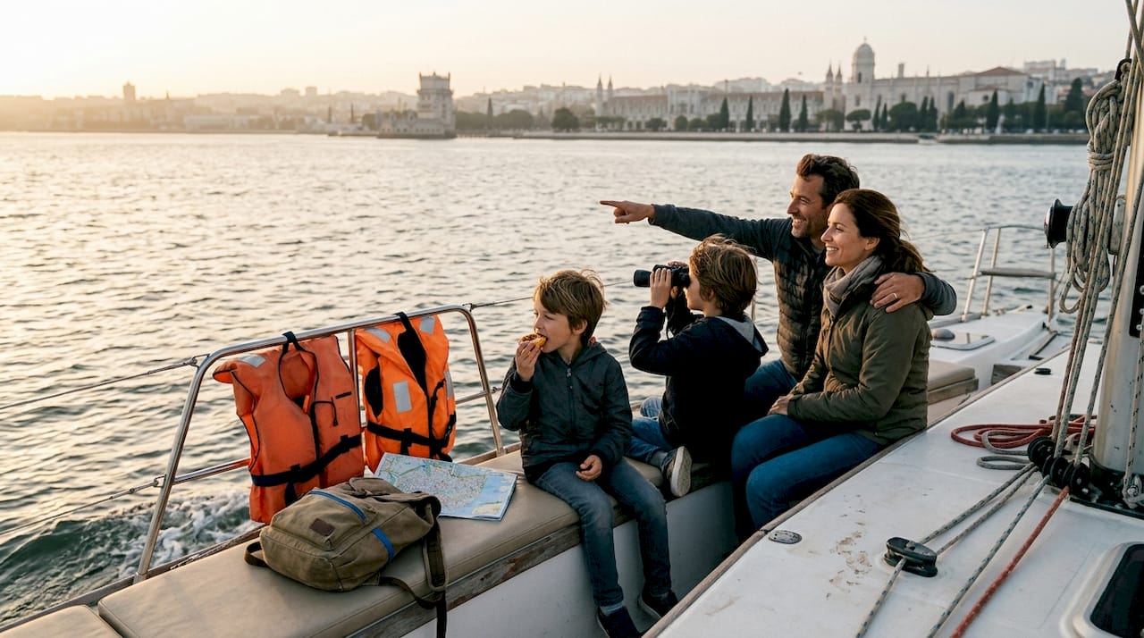 Family enjoying Lisbon boat tour deck