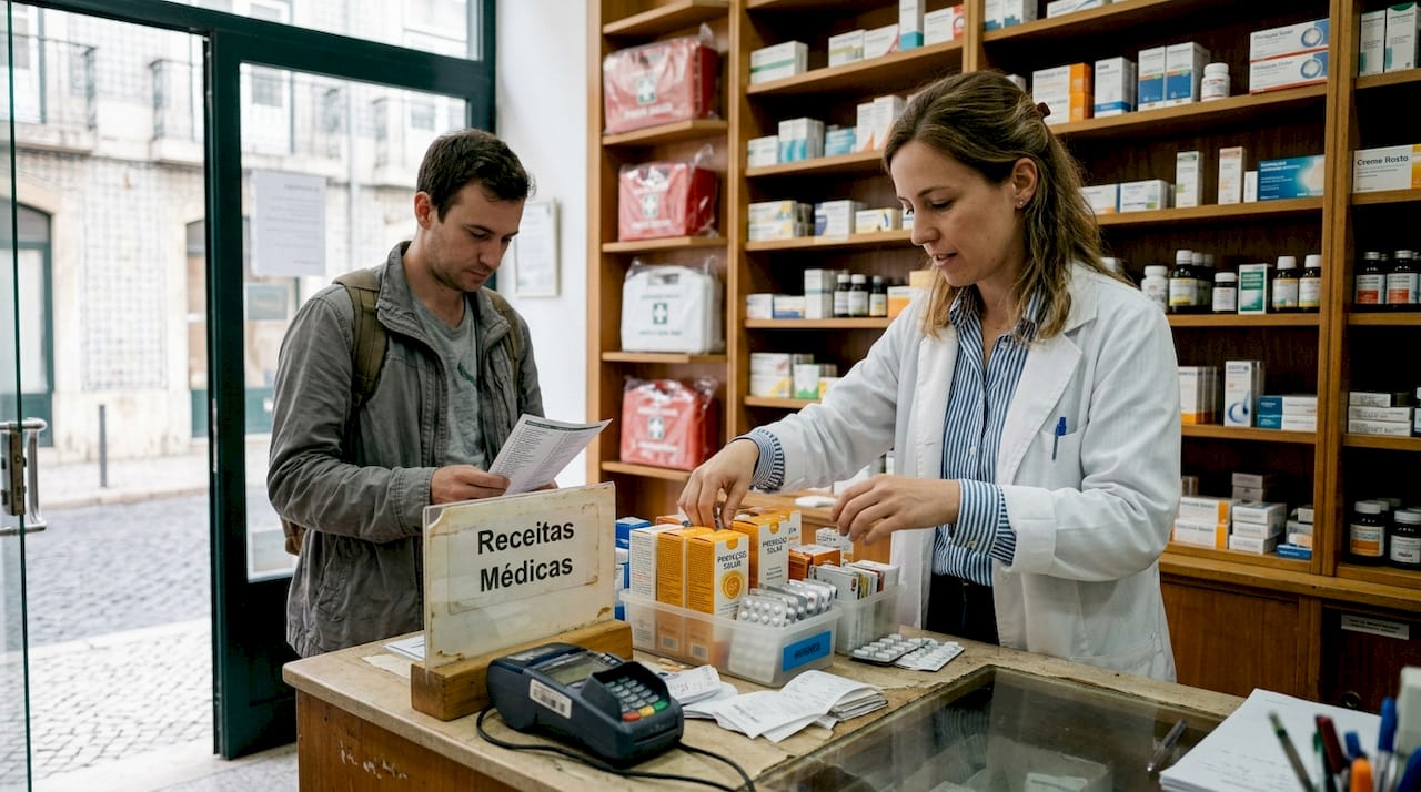 Pharmacy counter with essentials in Lisbon