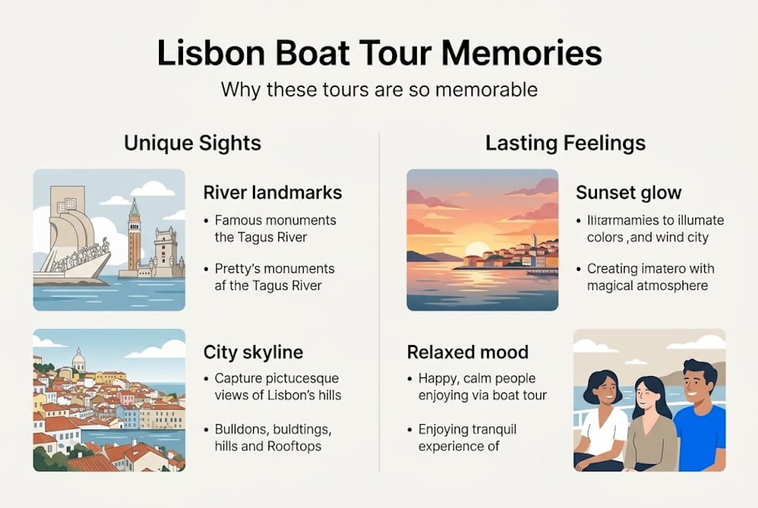 Infographic showing why Lisbon boat tours are memorable