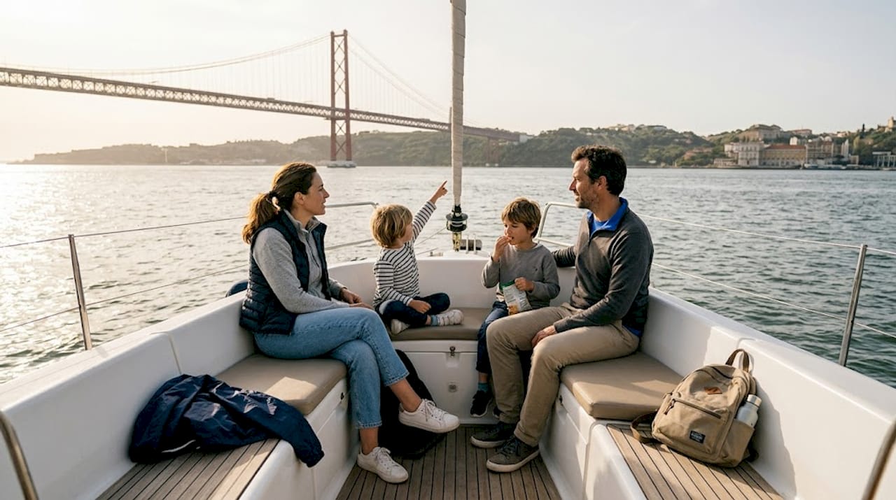Family enjoying Lisbon sailing tour together