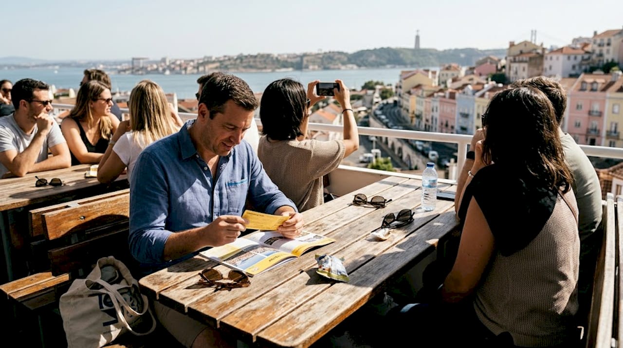 Tourists onboard Lisbon sightseeing boat