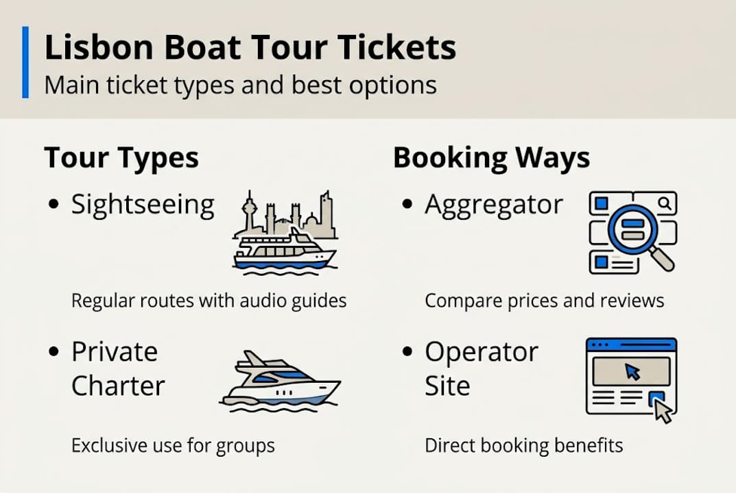 Infographic on boat tour ticket types and booking options