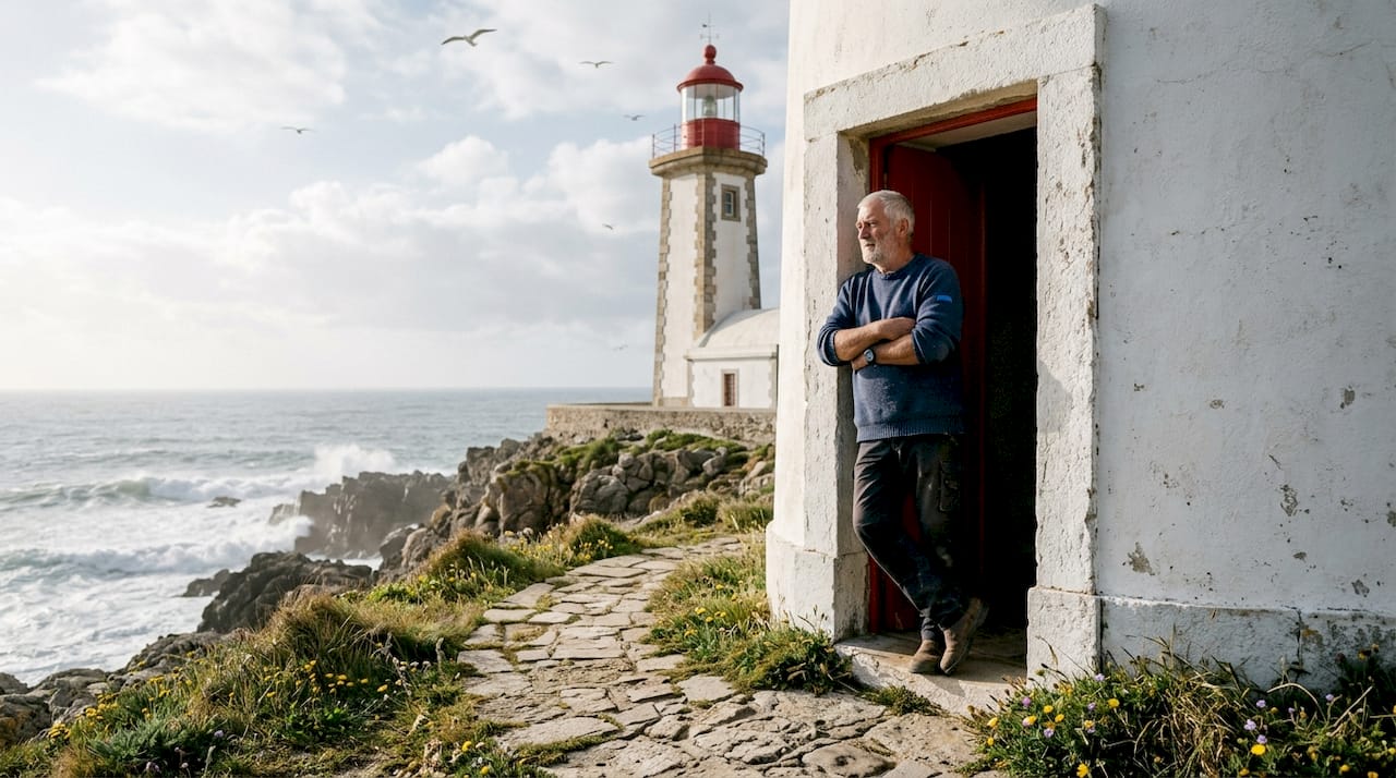 Lighthouse keeper at Lisbon coastline lighthouse