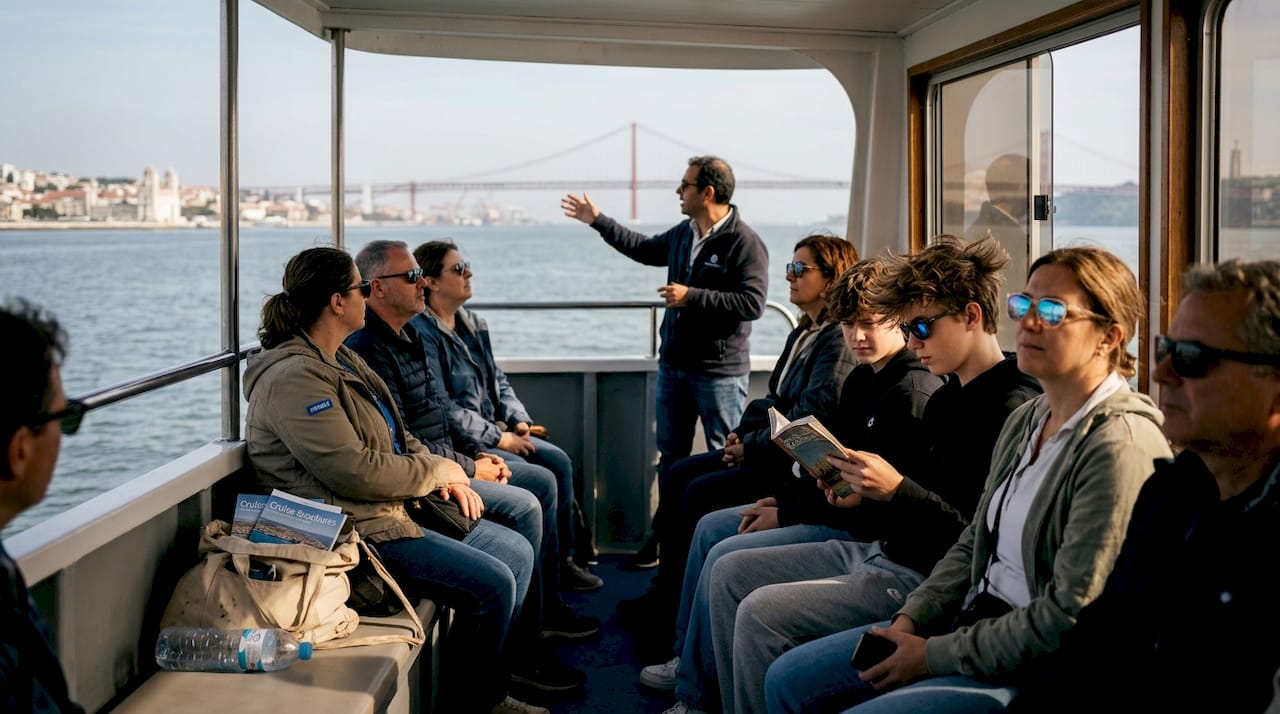 Passengers listening on Lisbon river cruise boat