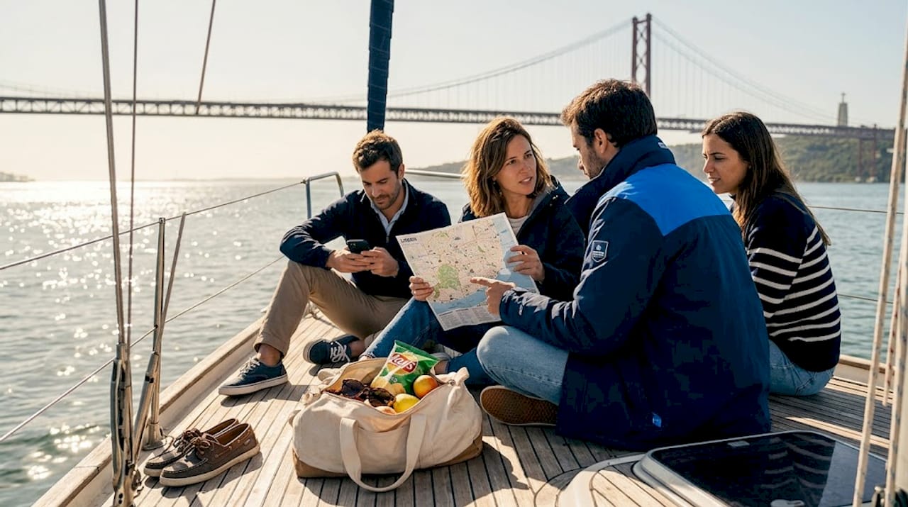 Friends enjoying authentic Lisbon boat tour