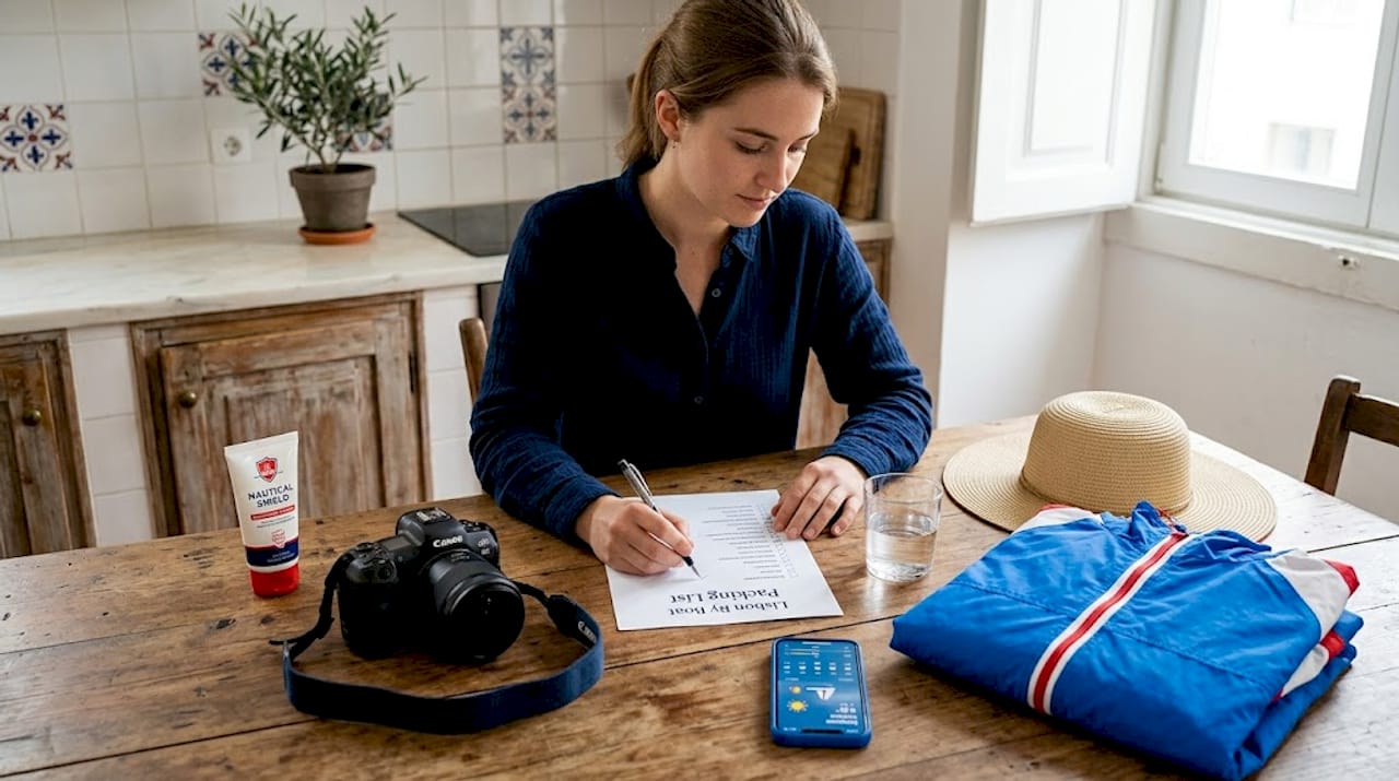 Woman packs items for Lisbon sailing tour