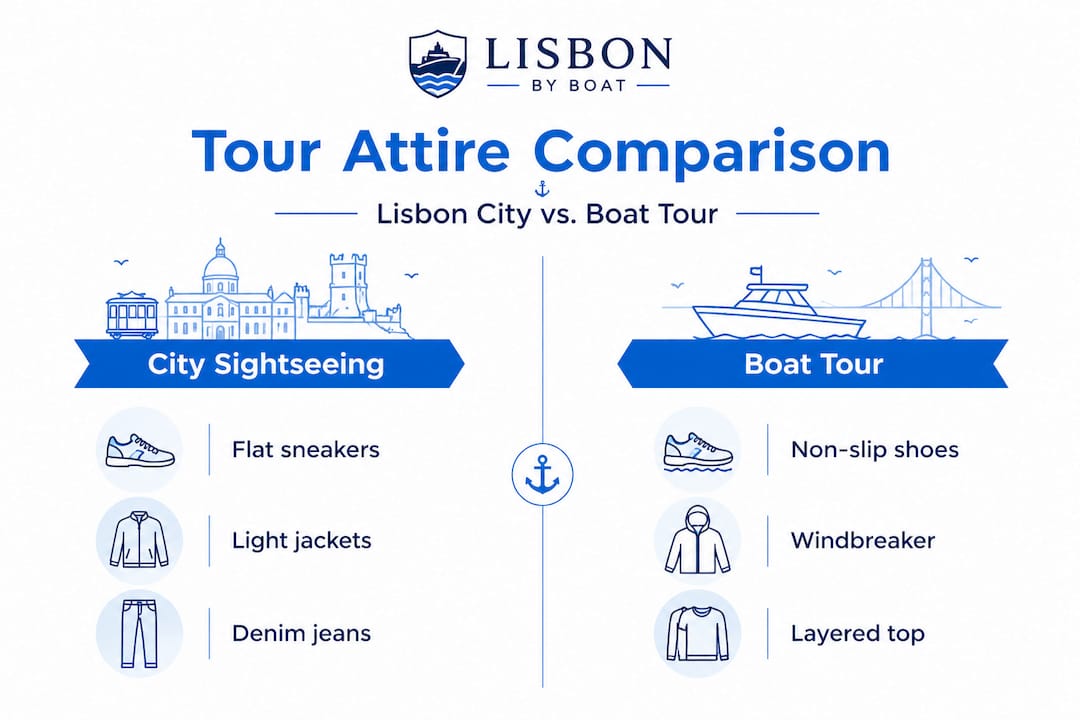 Infographic comparing city and boat tour attire