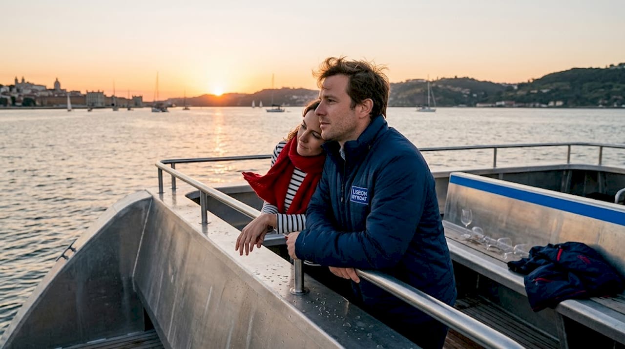 Couple on Lisbon sunset boat tour