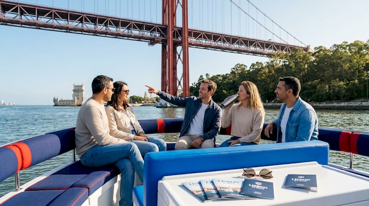 Lisbon boat tour group enjoying river