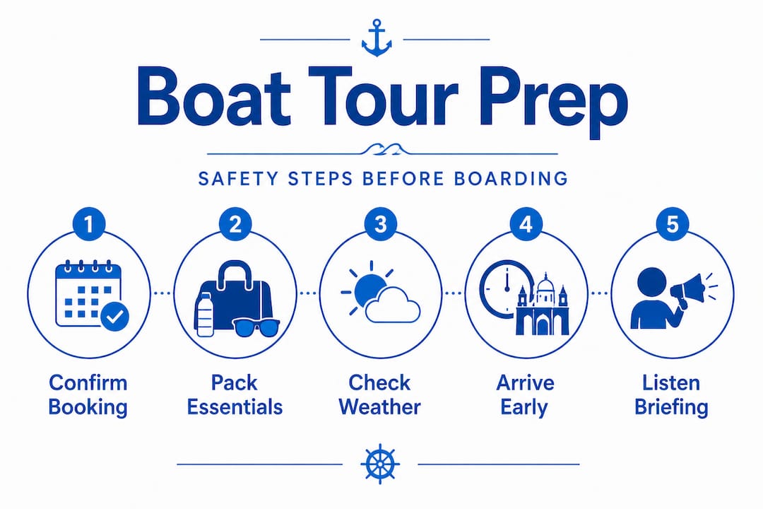 Infographic with key Lisbon boat tour safety steps