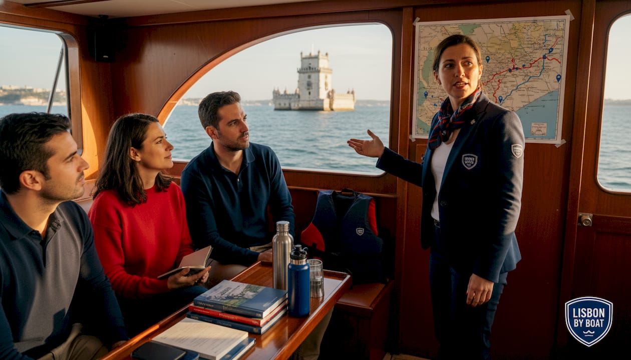 Guide explaining Lisbon history on boat
