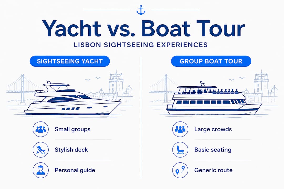 Infographic comparing yacht and boat tour features