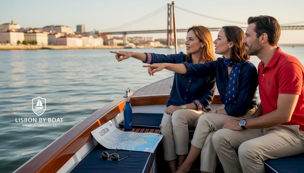 Lisbon boat tour group enjoying river view