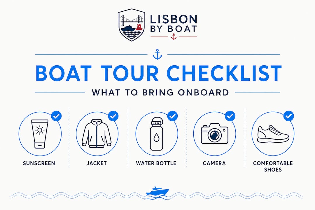 Infographic showing items to bring on boat tour