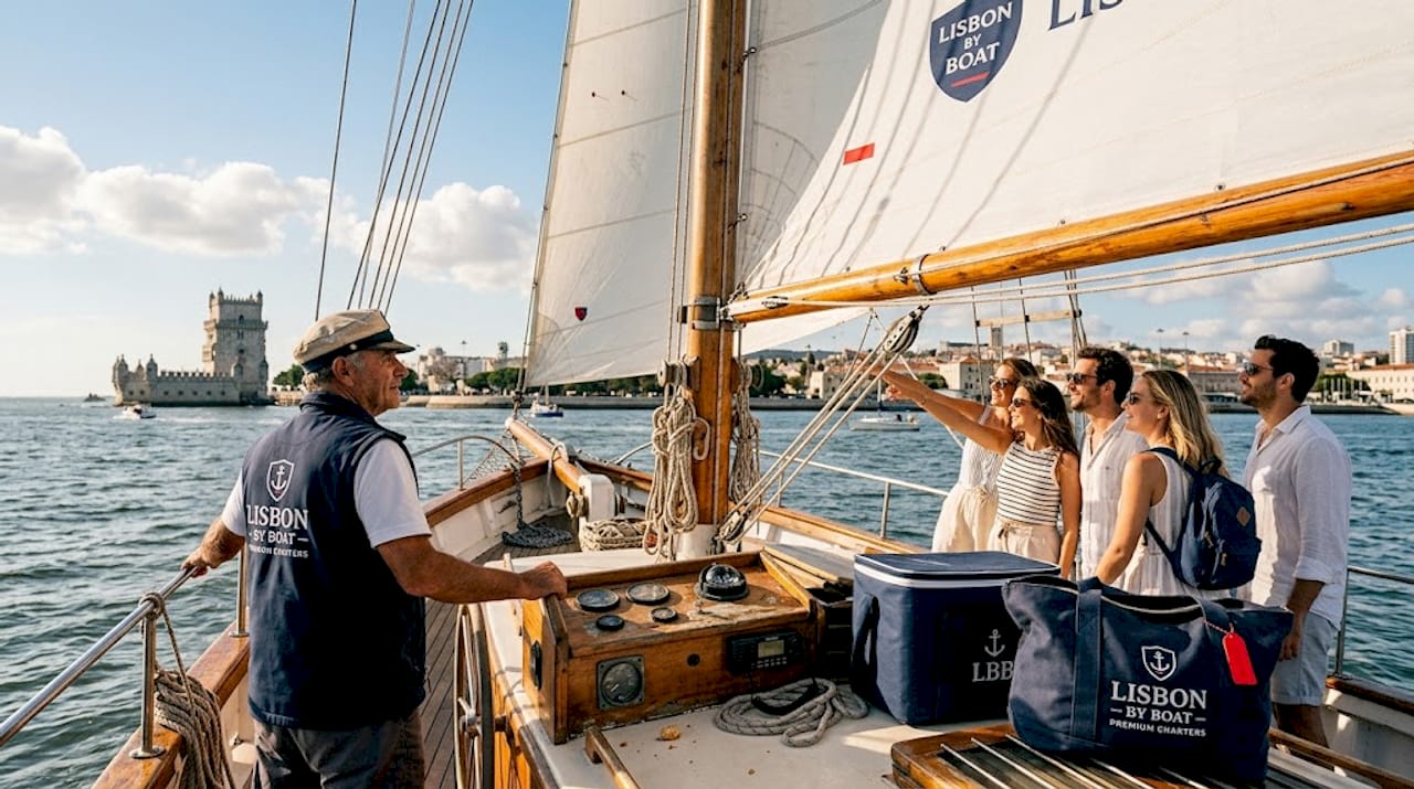 Skipper guiding Lisbon sailing tour boat
