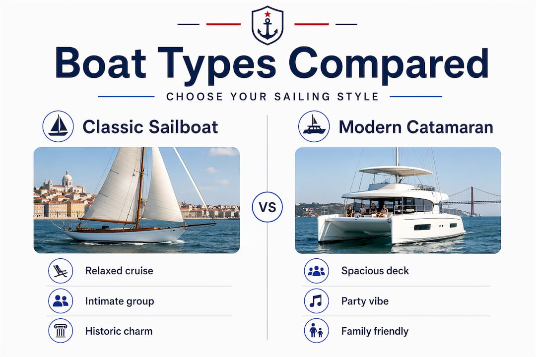 Infographic comparing sailboat and catamaran tours