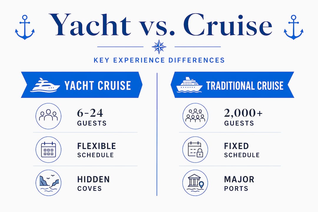 Infographic comparing yacht and traditional cruise features