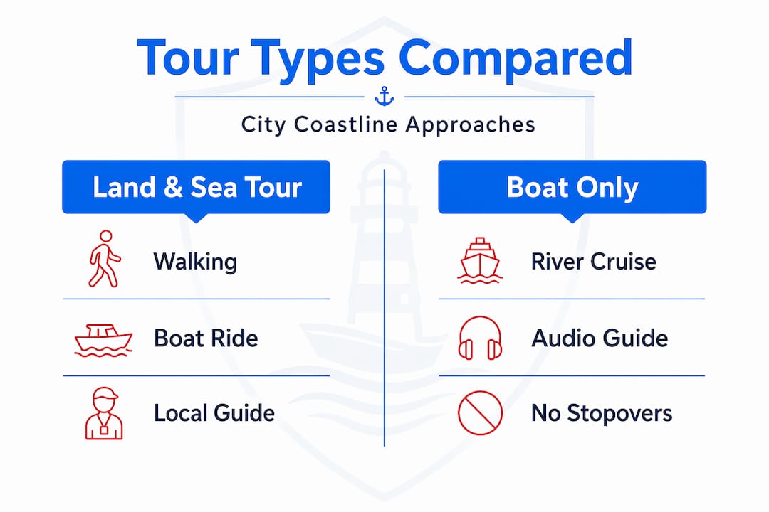 Infographic comparing city coastline tour types