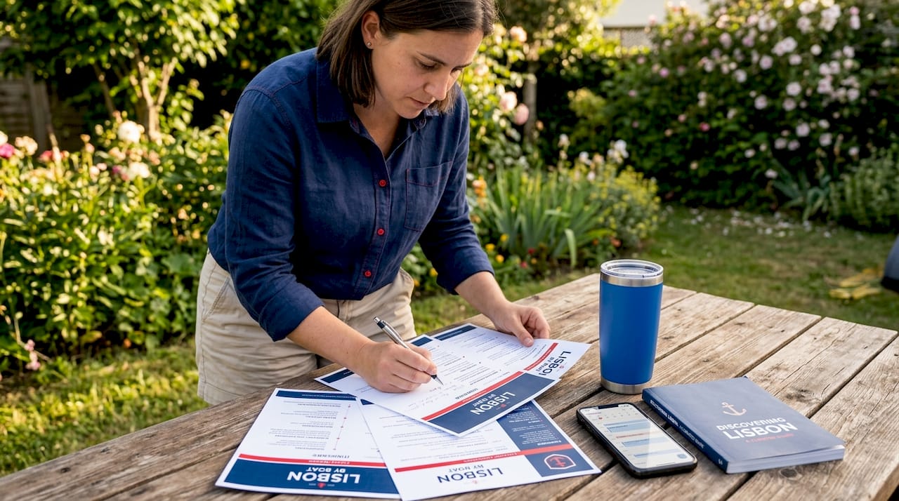 Tour guide reviewing itinerary outdoors