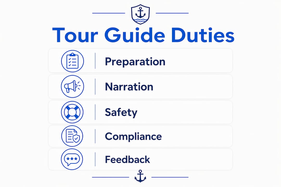 Vertical flow infographic showing tour guide duties
