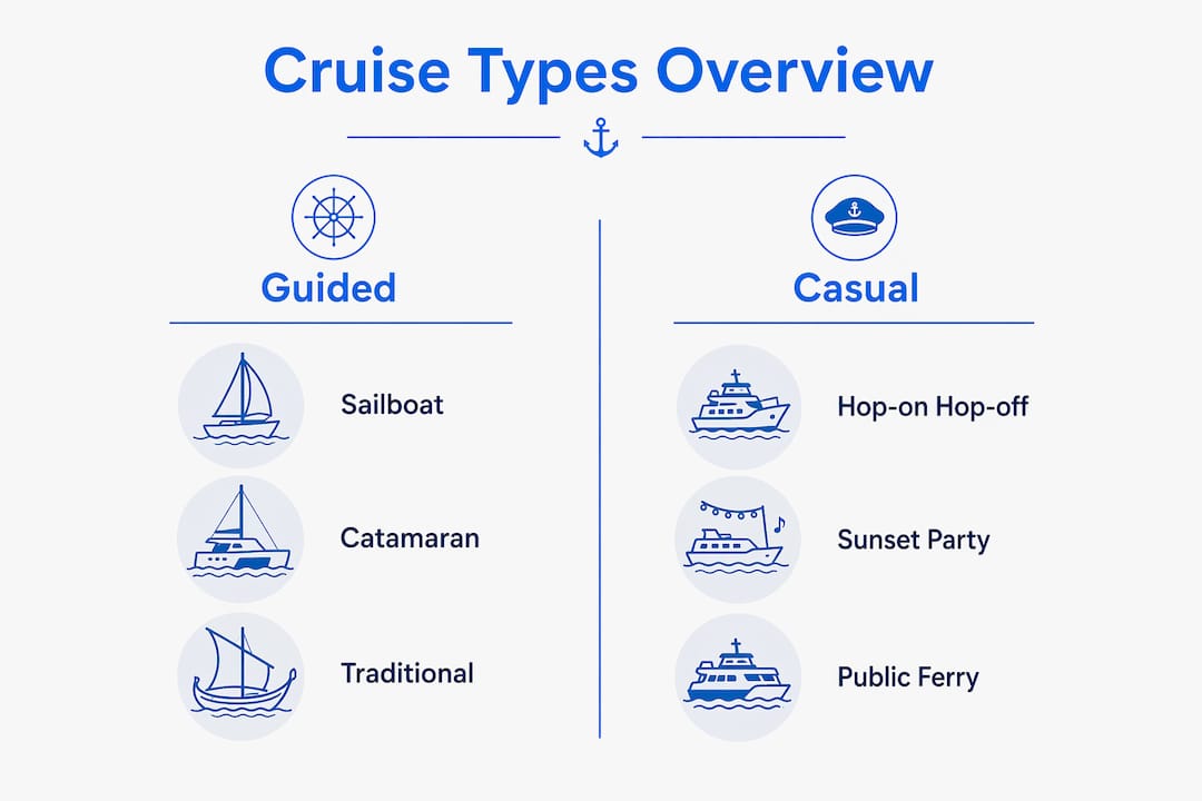 Infographic comparing types of Lisbon boat cruises