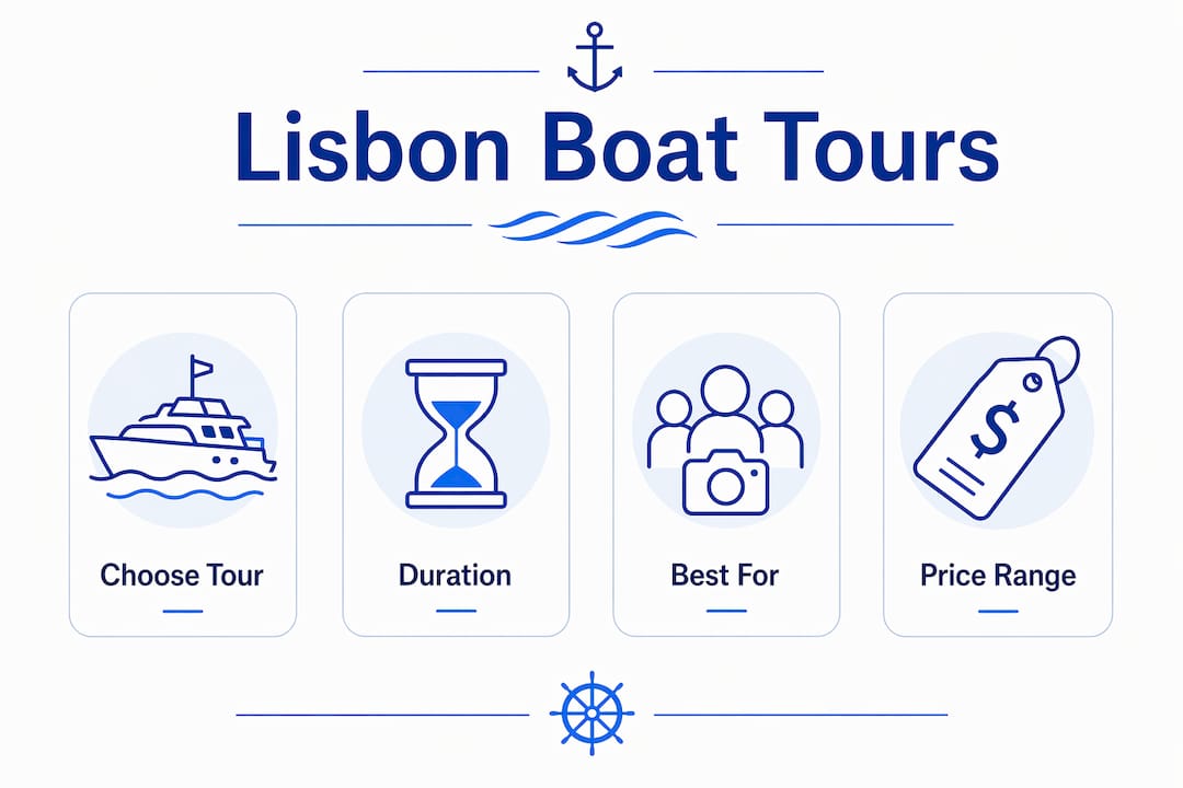 Infographic displaying guided boat tour options and features