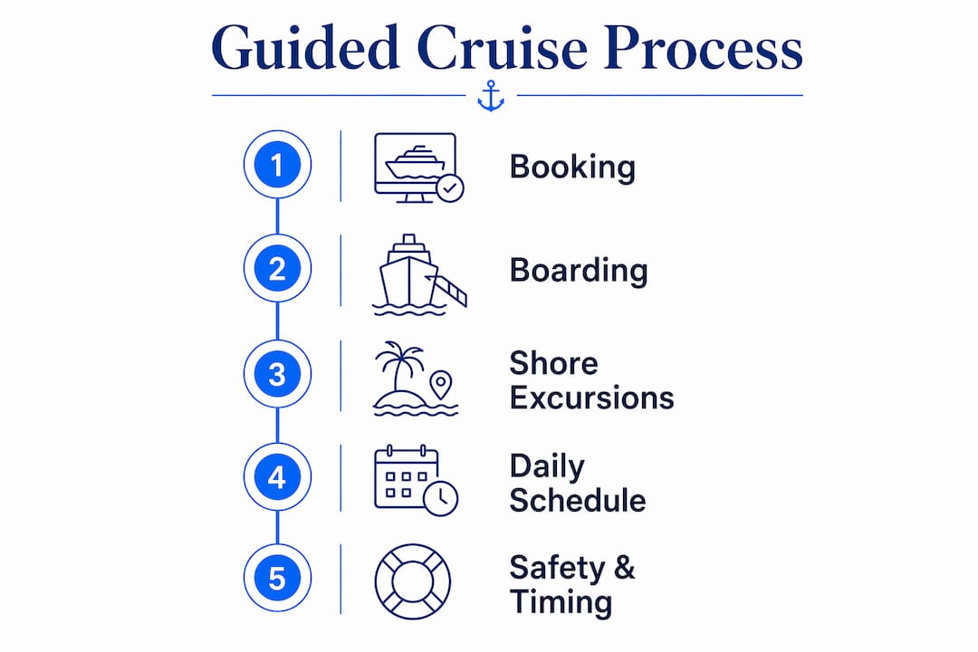 Infographic showing guided cruise daily process steps