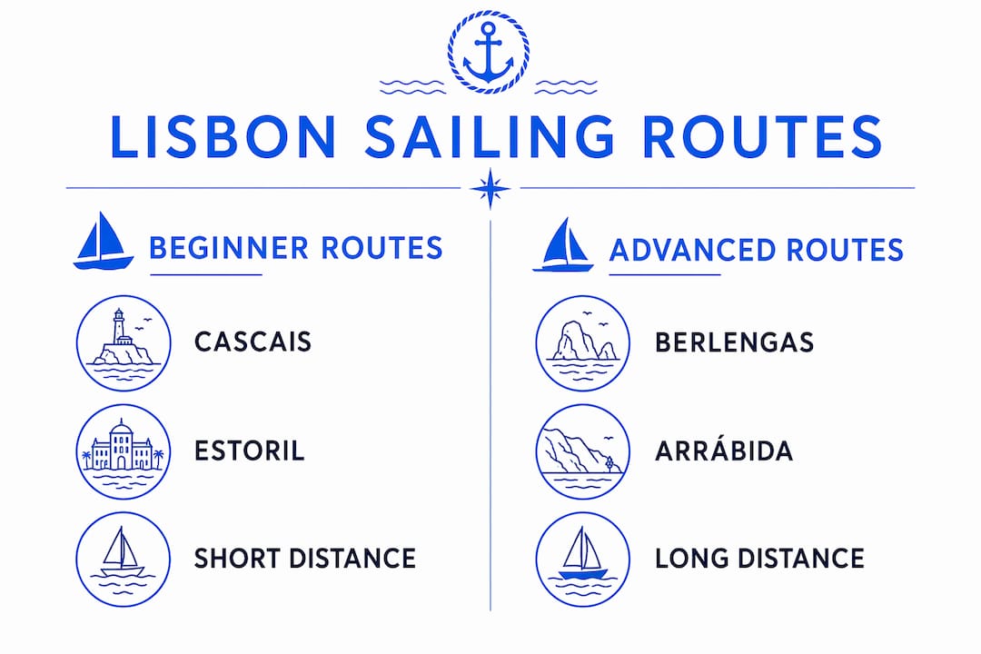 Infographic comparing beginner and advanced Lisbon sailing routes