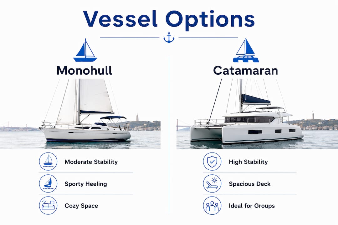 Infographic comparing monohull and catamaran vessel types