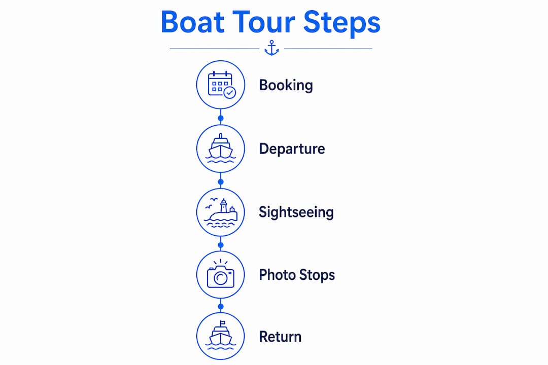 Infographic of boat tour step-by-step process