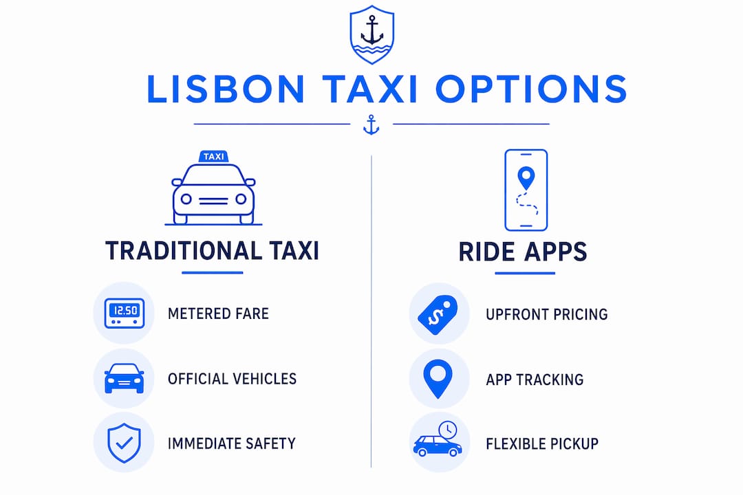 Infographic comparing Lisbon traditional taxis and ride apps