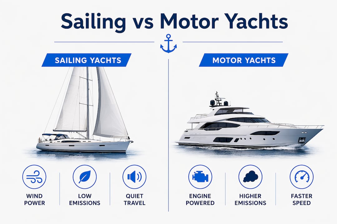 Infographic comparing sustainability of sailing and motor yachts
