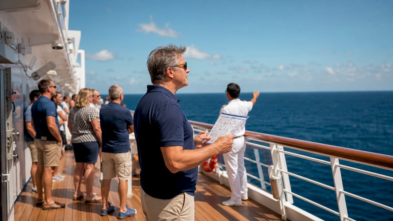Passenger attending cruise ship safety drill