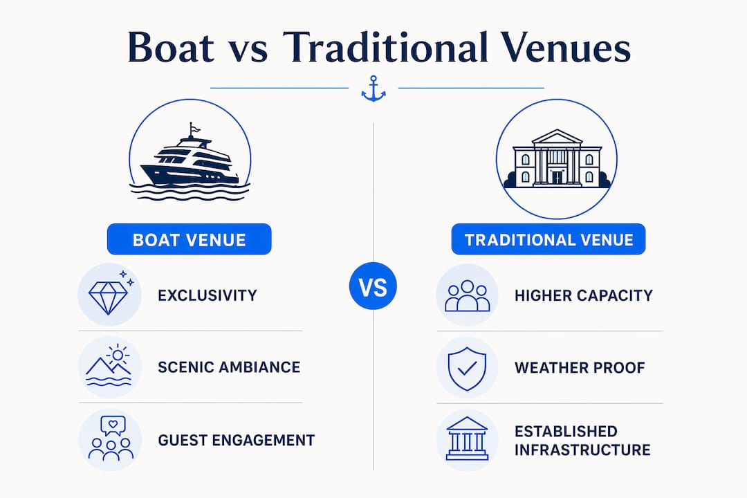 Infographic comparing boat venues and traditional venues