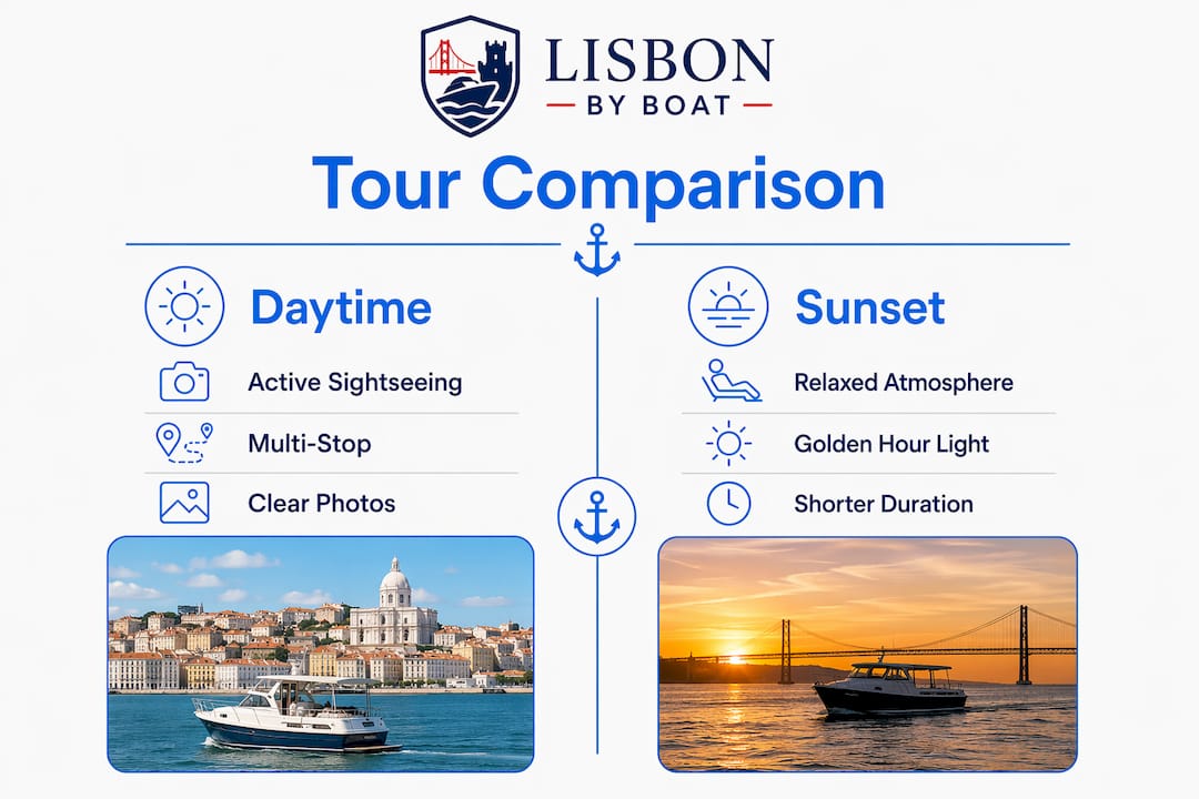 Infographic comparing Lisbon daytime and sunset tours