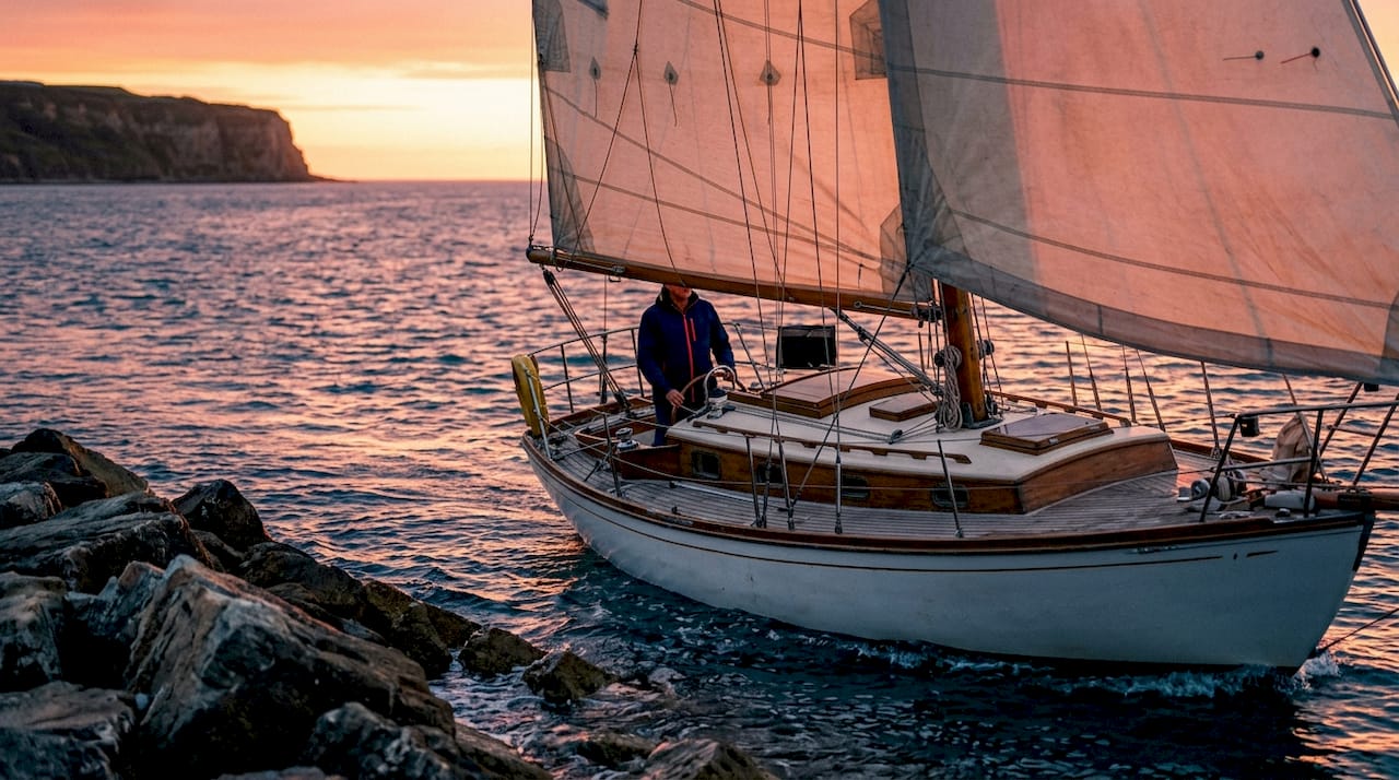 Sailboat on coastal waters affected by tide