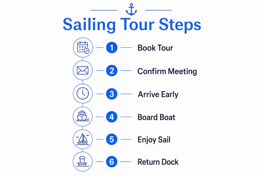 Infographic outlining steps for Lisbon sailing tour